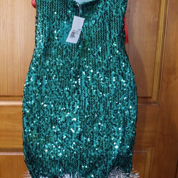 Forever 21 Festive Green Sequin Dress with Red Bows Holiday Christmas Small - Picture 7 of 12